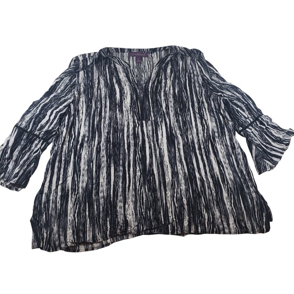 Gloria Vanderbilt Nova Womens XXL‎ Black White Stripe Bell Sleeve Tunic Blouse